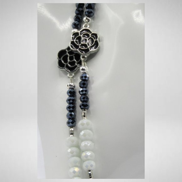 Long or Short White & Gunmetal Beaded Jewelry Set - Picture 4 of 6